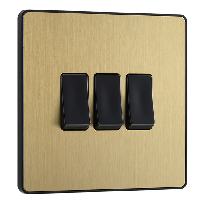 BG Evolve Satin Brass Screwless Triple Light Switch PCDSB43B