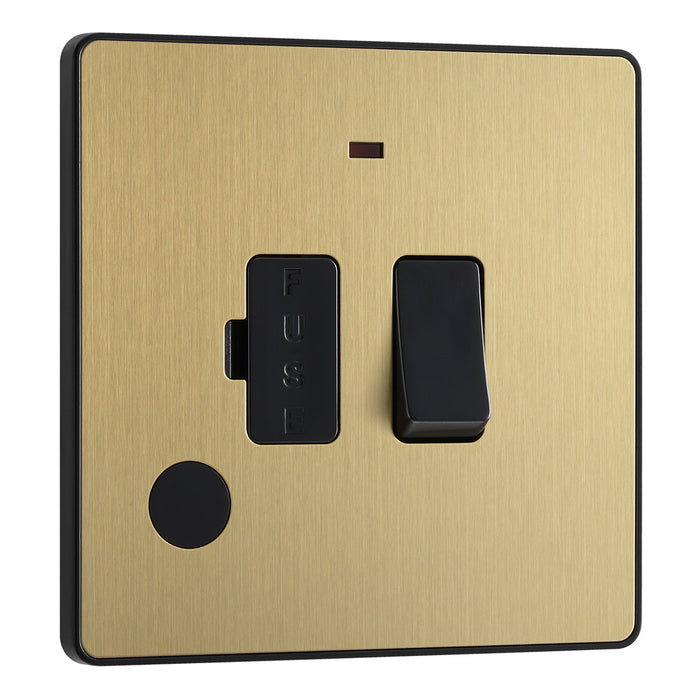 BG Evolve Satin Brass Screwless Switched Spur + Neon + Cable Outlet PCDSB52B