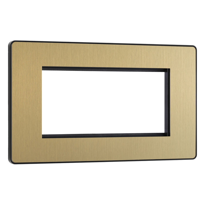 BG Evolve Satin Brass Screwless Quad Euro Module Front Plate PCDSBEMR4B