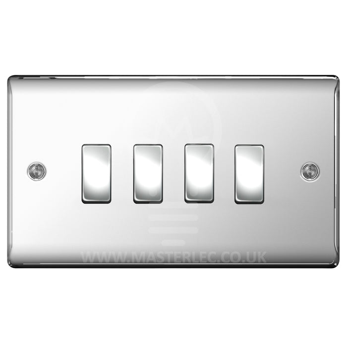 BG Polished Chrome 4 Gang Light Switch 2x Intermediate 2x 2 Way Custom Switch