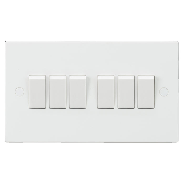 ML Accessories White Square Edge 10AX 6G 2-Way 6 Gang Switch