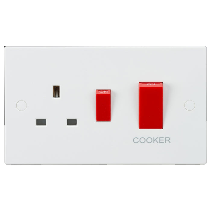 ML Accessories White Square Edge 45A DP Cooker Switch and 13A Socket