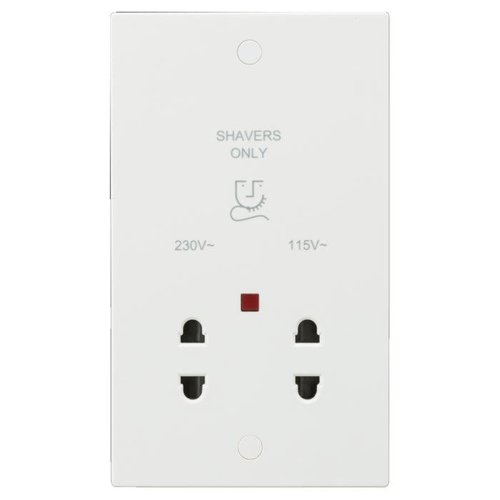 ML Accessories White Square Edge 115/230V Dual Voltage Shaver Socket with Neon