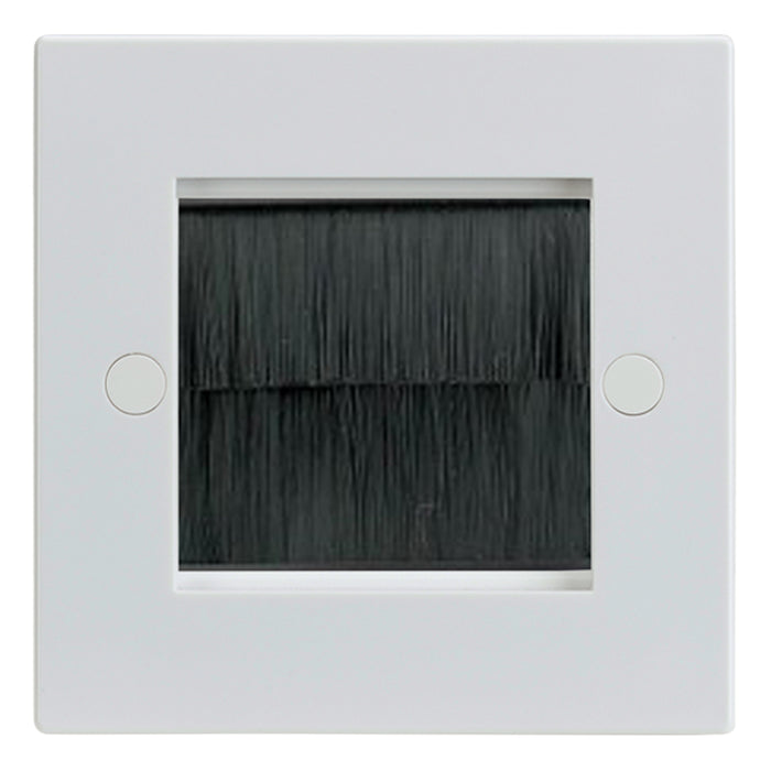White Single 2 Gang Brush Cable Entry Wall Plate Black Insert Square