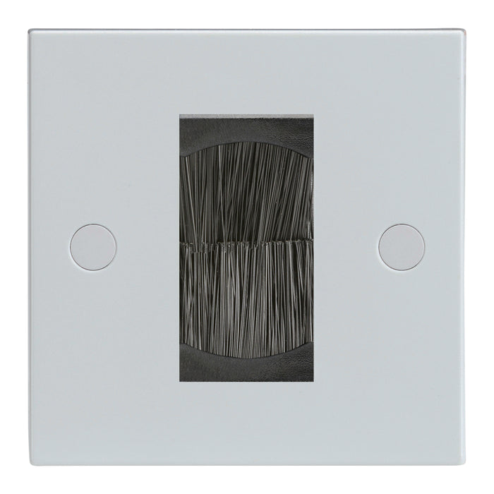 White Single 1 Gang Brush Cable Entry Wall Plate Black Insert Square