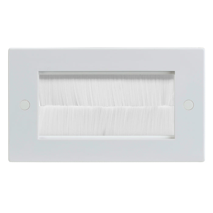 White Double 4 Gang Brush Cable Entry Wall Plate White Insert Rectangular