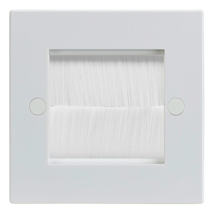 White Single 2 Gang Brush Cable Entry Wall Plate White Insert Square