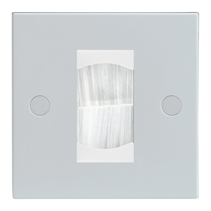 White Single 1 Gang Brush Cable Entry Wall Plate White Insert Square