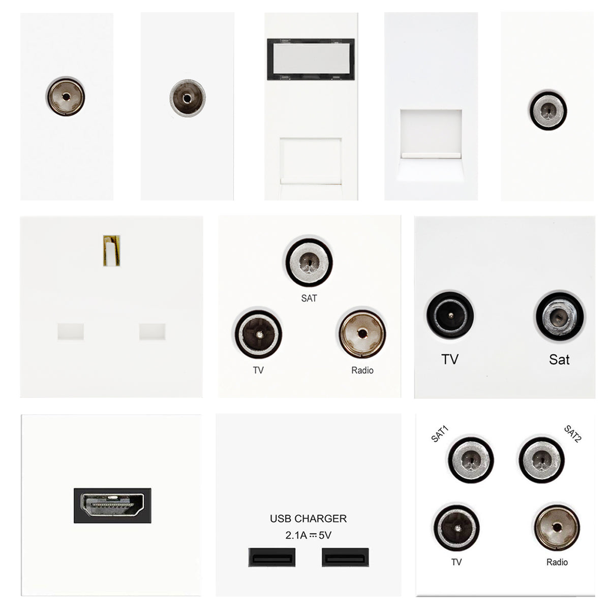 Euro Module Inserts BG Nexus Polished Chrome White Euro Module Data Inserts — Masterlec